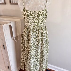 Japna Olive Green and Cream Printed Midi Dress